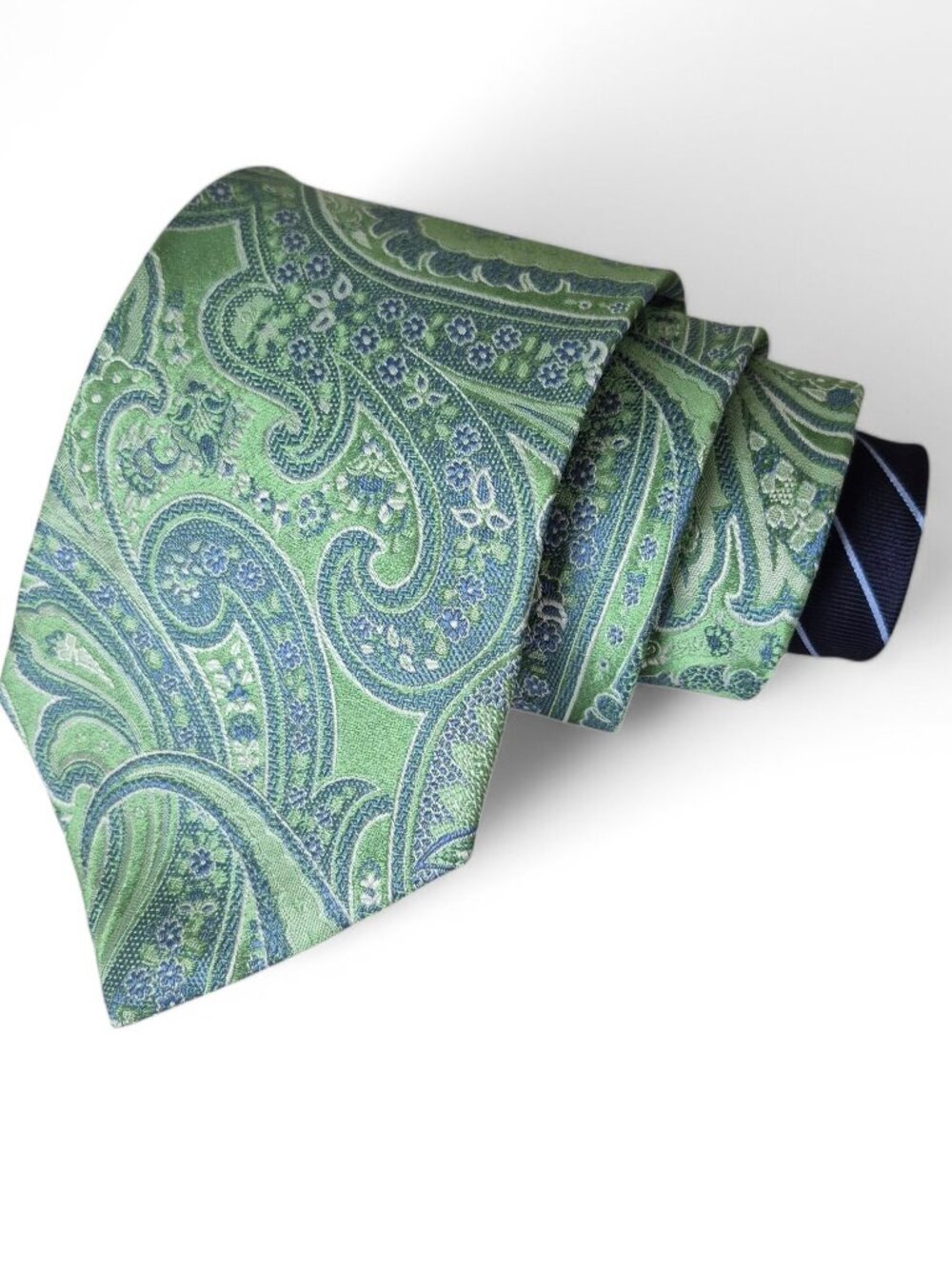 Tommy Hilfiger 100% Silk Tie Pale Green Blue Paisley & Stripes Made In USA